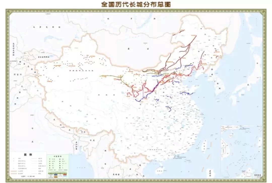 图上的长城线路纷乱复杂,遍布北半个中国.