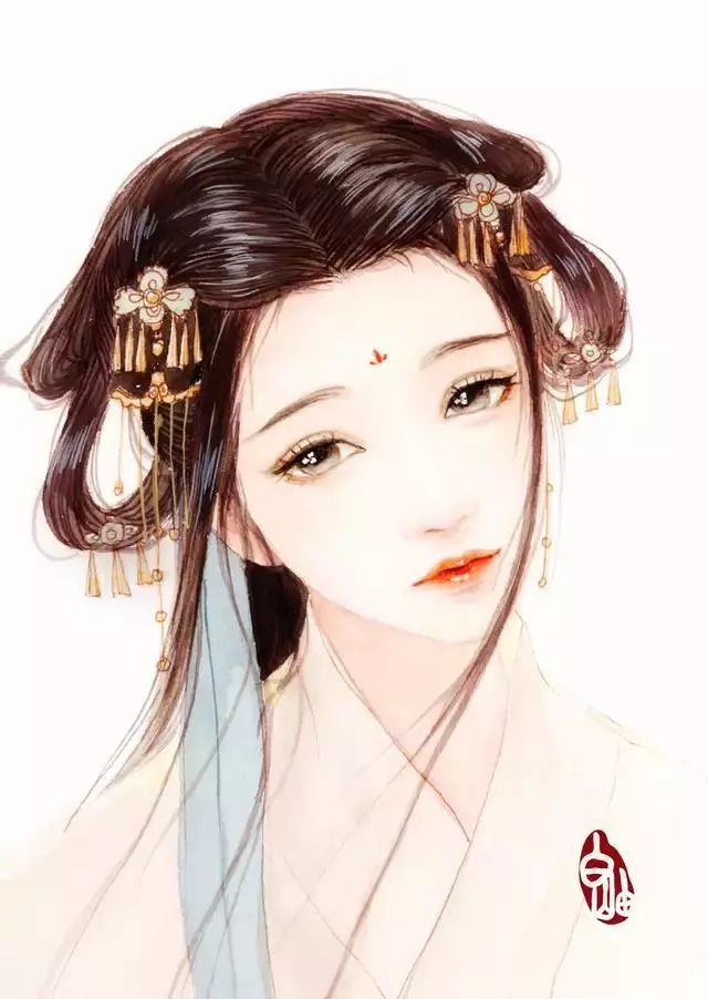 27张古风水彩美人图,巧笑倩兮,美目盼兮丨手绘水彩人插画临摹