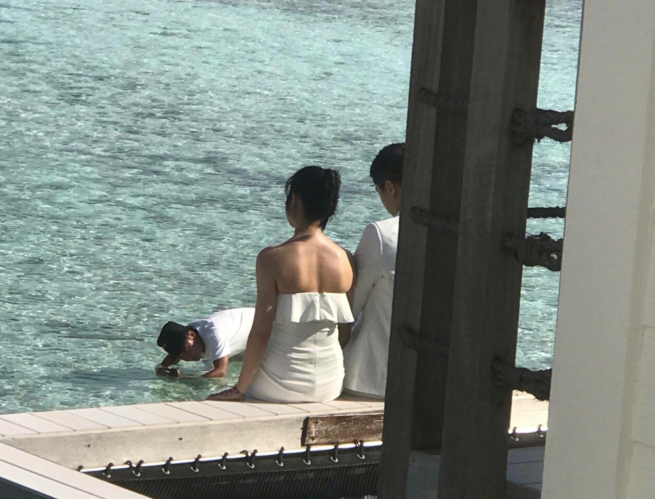 陳曉夫婦馬爾代夫重拍婚紗照, 陳妍希瘦瞭不少, 靠在老公肩頭很甜蜜