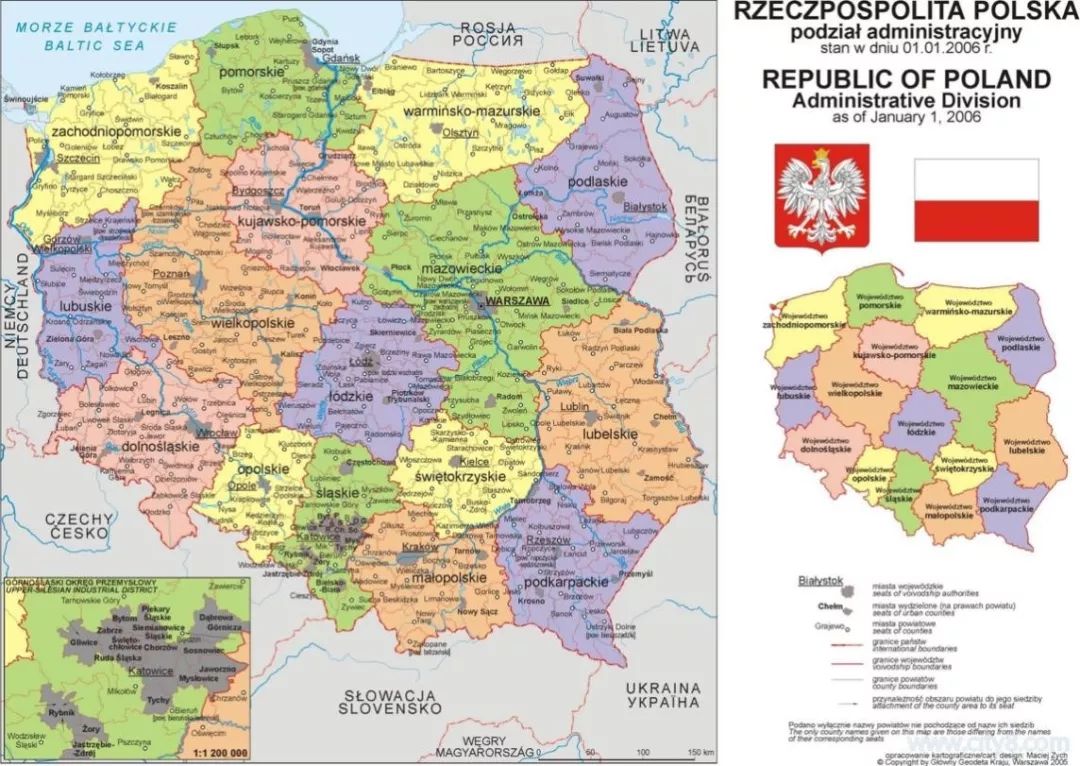 波兰共和国行政区划图