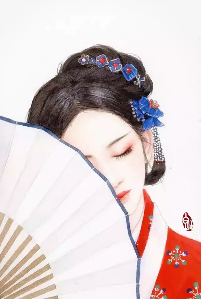 27张古风水彩美人图,巧笑倩兮,美目盼兮丨手绘水彩人插画临摹