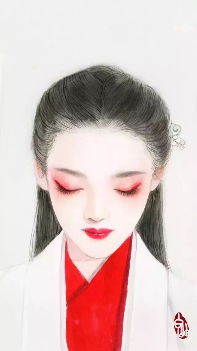 27张古风水彩美人图巧笑倩兮美目盼兮丨手绘水彩人插画临摹