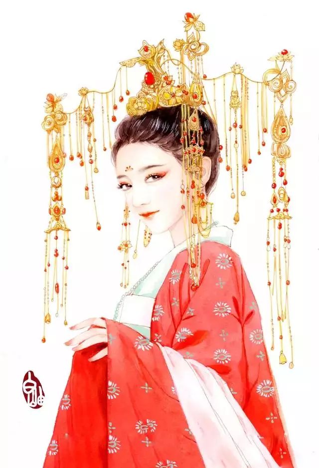 27张古风水彩美人图,巧笑倩兮,美目盼兮丨手绘水彩人插画临摹