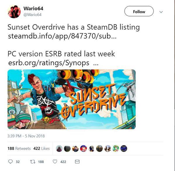 Sunset Overdrive listing appears in SteamDB