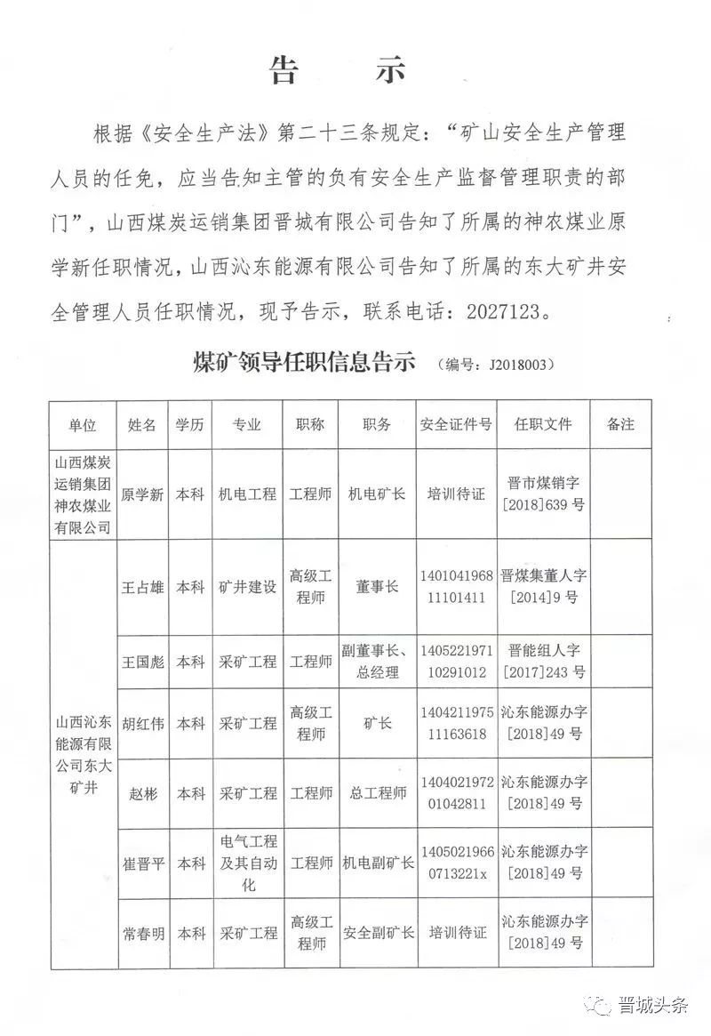 【热点】晋城3大煤炭巨头集团大调整 涉及董事长 多个矿长.