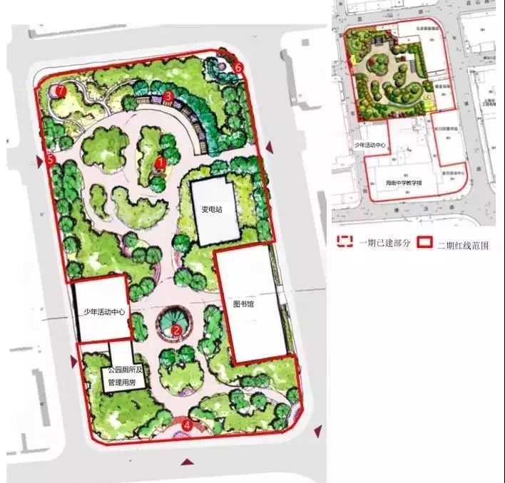 左:改扩建后总平面图 右:改扩建前总平面图