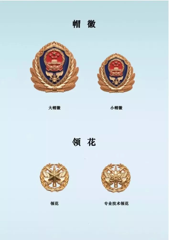 五,帽徽,领花四,胸徽整体造型:硬,软肩章为宝剑形,套式肩章和领章为