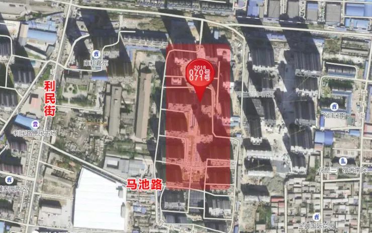 地块位置:利民街东,马池路北 土地总面积(㎡):14374.2,约合 21.