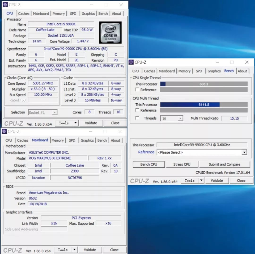 3ghz下,core i9-9900k的cpu-z单线程性能达到608.