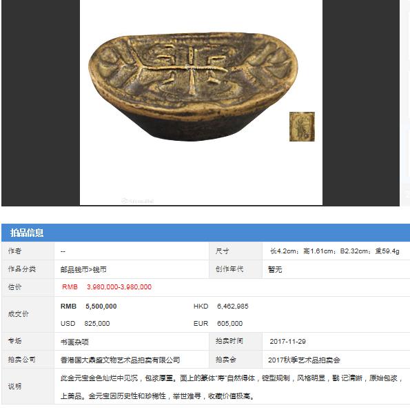 足金真的金元宝拍卖价值甚高