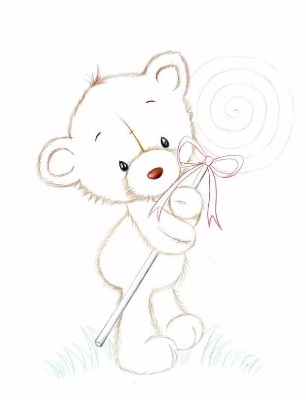 超详细彩铅教程,教你画一幅超可爱的小插图,布偶熊和它的棒棒糖
