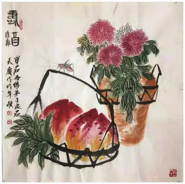 作为齐白石第四代传承人画家武天庆,精心研习齐派风格,工笔草虫尤其