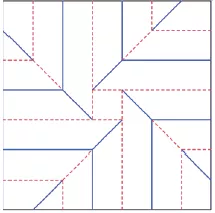 5*5的折痕图   折叠效果图   知识技能讲解:   折纸的应用:太阳能板   简单任务模仿:   结合教学ppt和视频教程,指导学生在一张正方形纸张画出5*5规格的正方形方格,在方格上画出有序的折痕图,并根据折痕图的山线谷线进行折叠,折叠出一个简易的旋