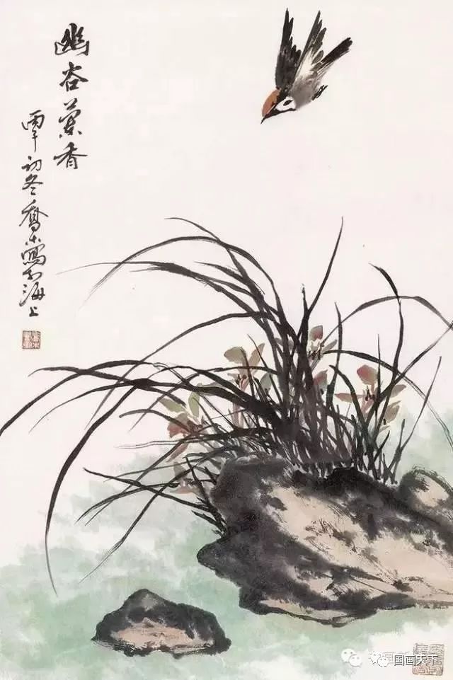 专擅花鸟,得师衣钵,并蓄陈白阳,新罗山人,任伯年诸家之长,用笔凝重,趣