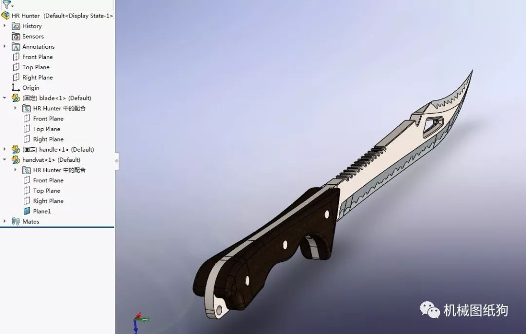 【武器模型】hr-hunter砍刀3d模型图纸 solidworks设计