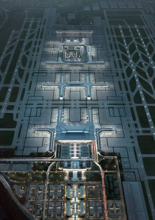 西安咸阳国际机场t5航站楼规划设计鸟瞰图