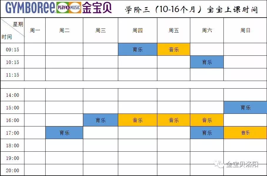 洛阳金宝贝西工校区最新课程表