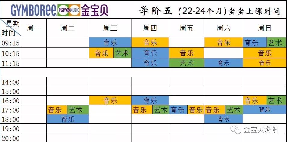 洛阳金宝贝西工校区最新课程表