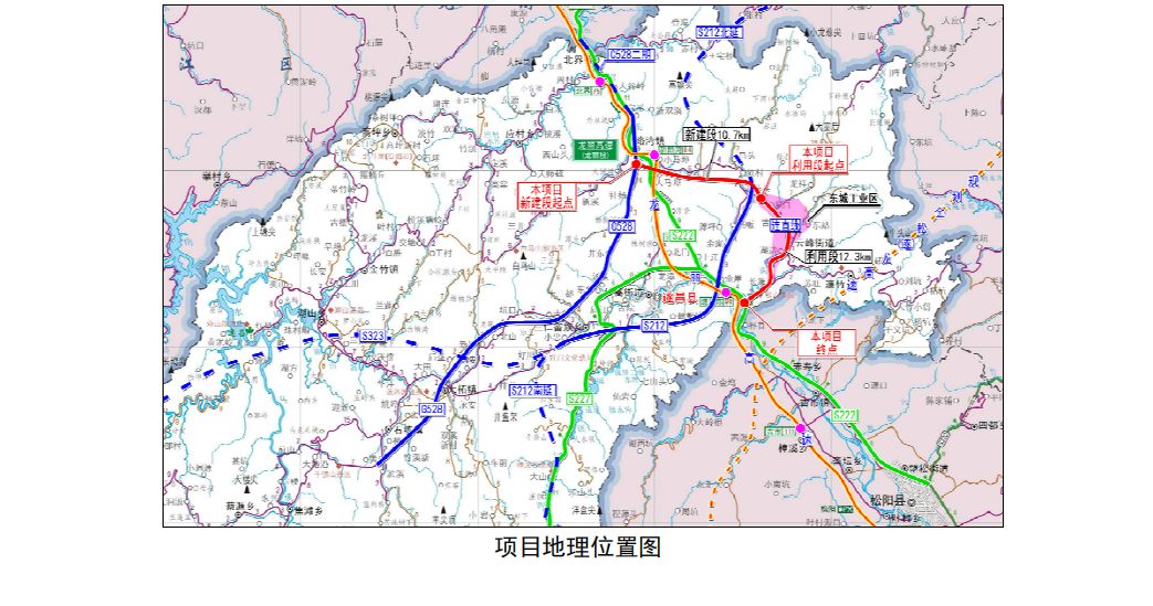 工程起点位于新路湾镇毛竹岭处,起点与528国道平交,路线自起点向东