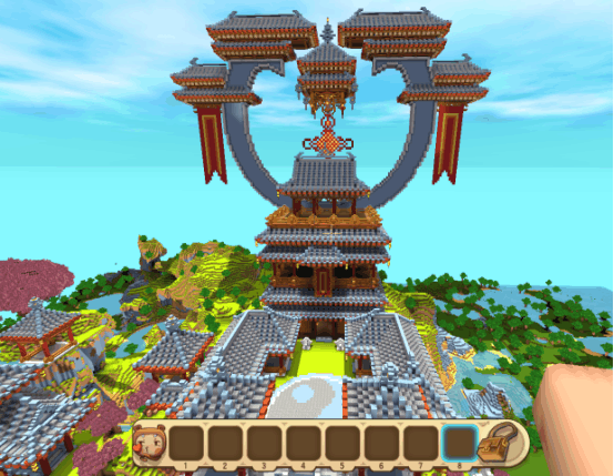 迷你世界: 玩家制作仙境地图, 万米高空悬浮建筑, 亭中还有一个仙子在