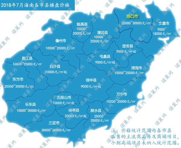 2018年11月海南房价地图出炉,在售项目变少,房价总体回落