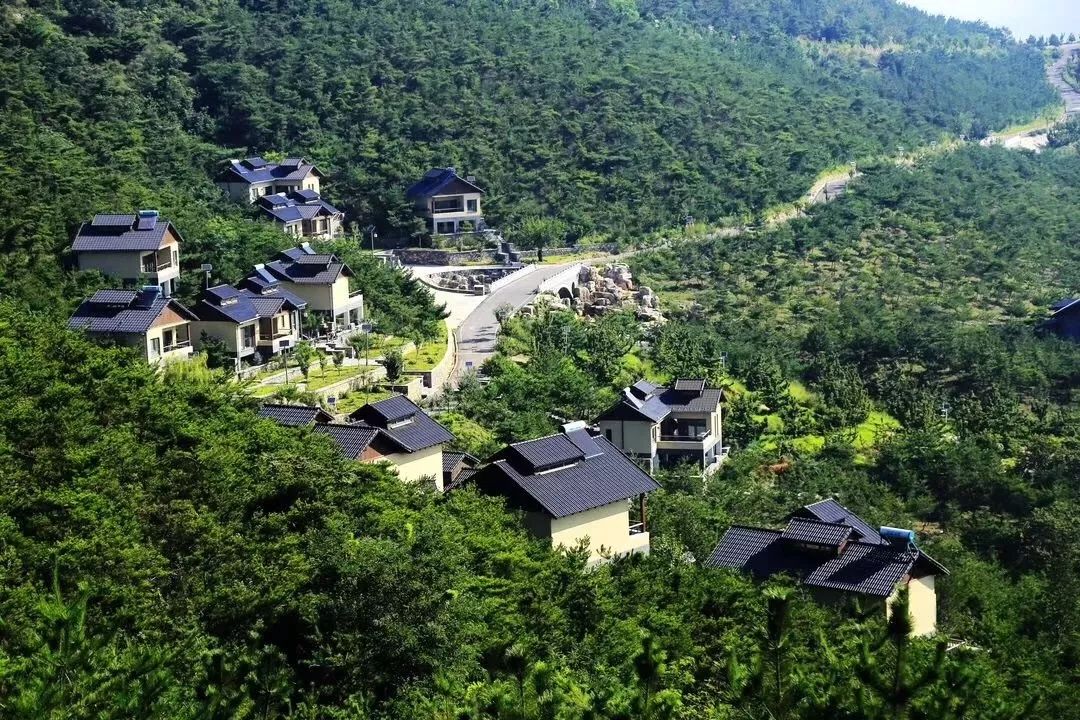 远处是绵延群山,峰峦叠翠 近处雕梁画栋,错落有致 临沂的莫干山,木屋