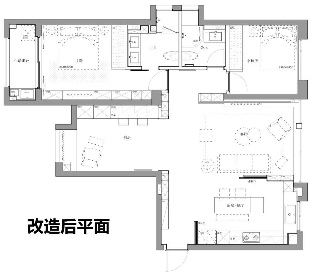 厨房, 有高柜,有蒸箱,烤箱,嵌入式微波炉, 有大冰箱,洗碗机,有中岛台