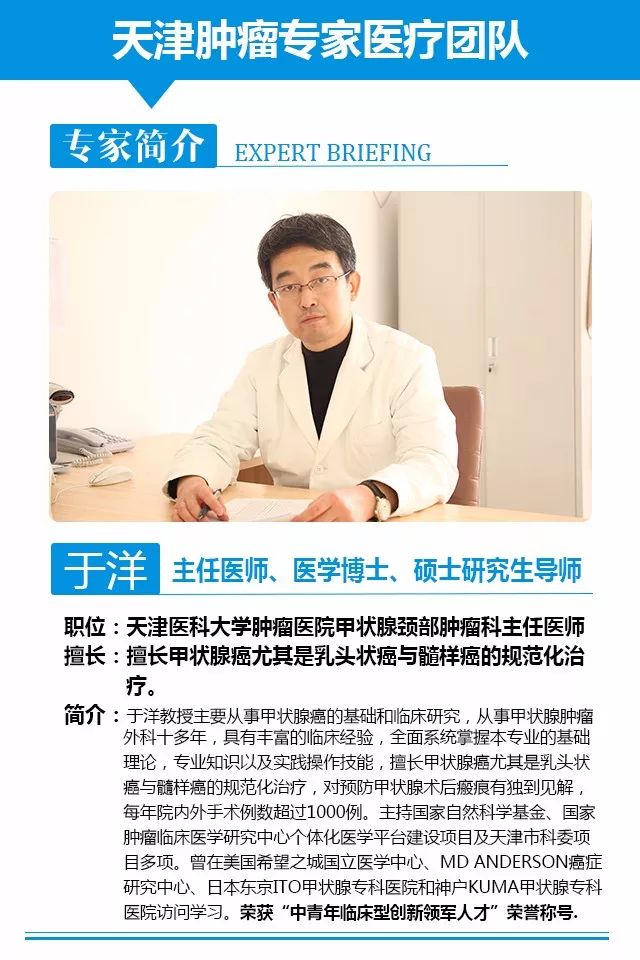 天津医科大学肿瘤医院知名甲状腺专家张晟主任,于洋主任,将于2018年11