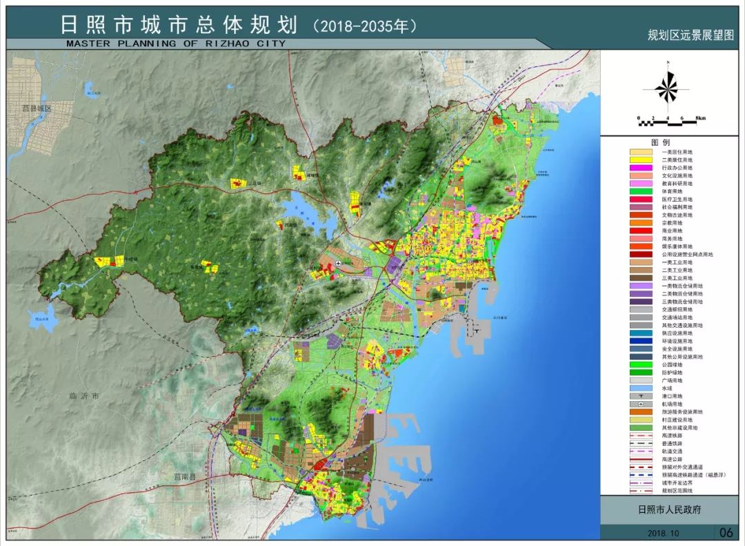 市域为日照市行政辖区,中心城区包括市区现状九个街道,涛雒镇,以及