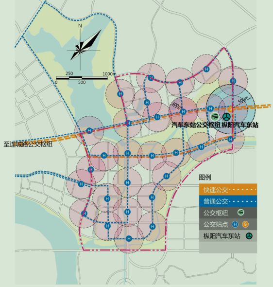 常规公交线路:规划根据铜陵市控规通则要求,按照300-500米半径进行