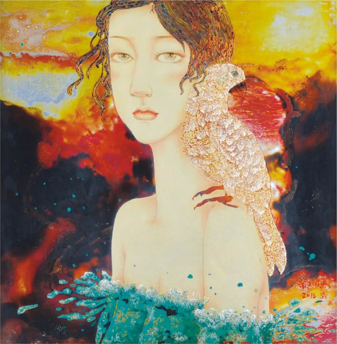 金润杰《千梦·游离 40×40cm 漆画曹艺琼《斑驳 100×150cm