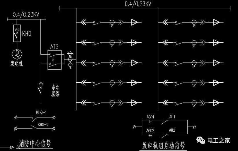 柴油发电机组应急电源系统接线:系统接线图如图(四)