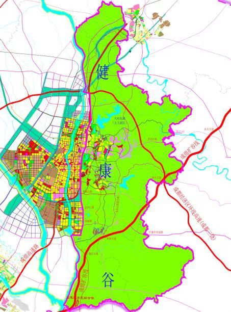 成绵高速扩容线在健康谷区域交通规划图.