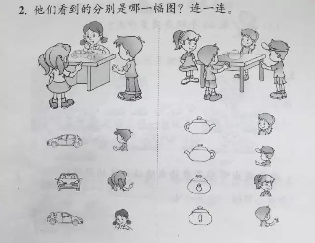 看到的是车头朝左 ;右图中后两个较难辨认,指导帮助学生仔细观察后