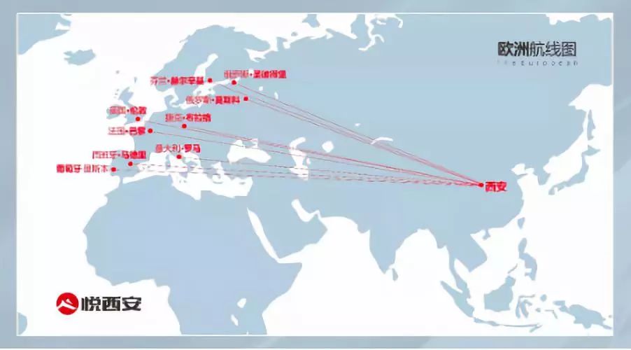 丨西安直飞欧洲航线图/制图 悦西安丨