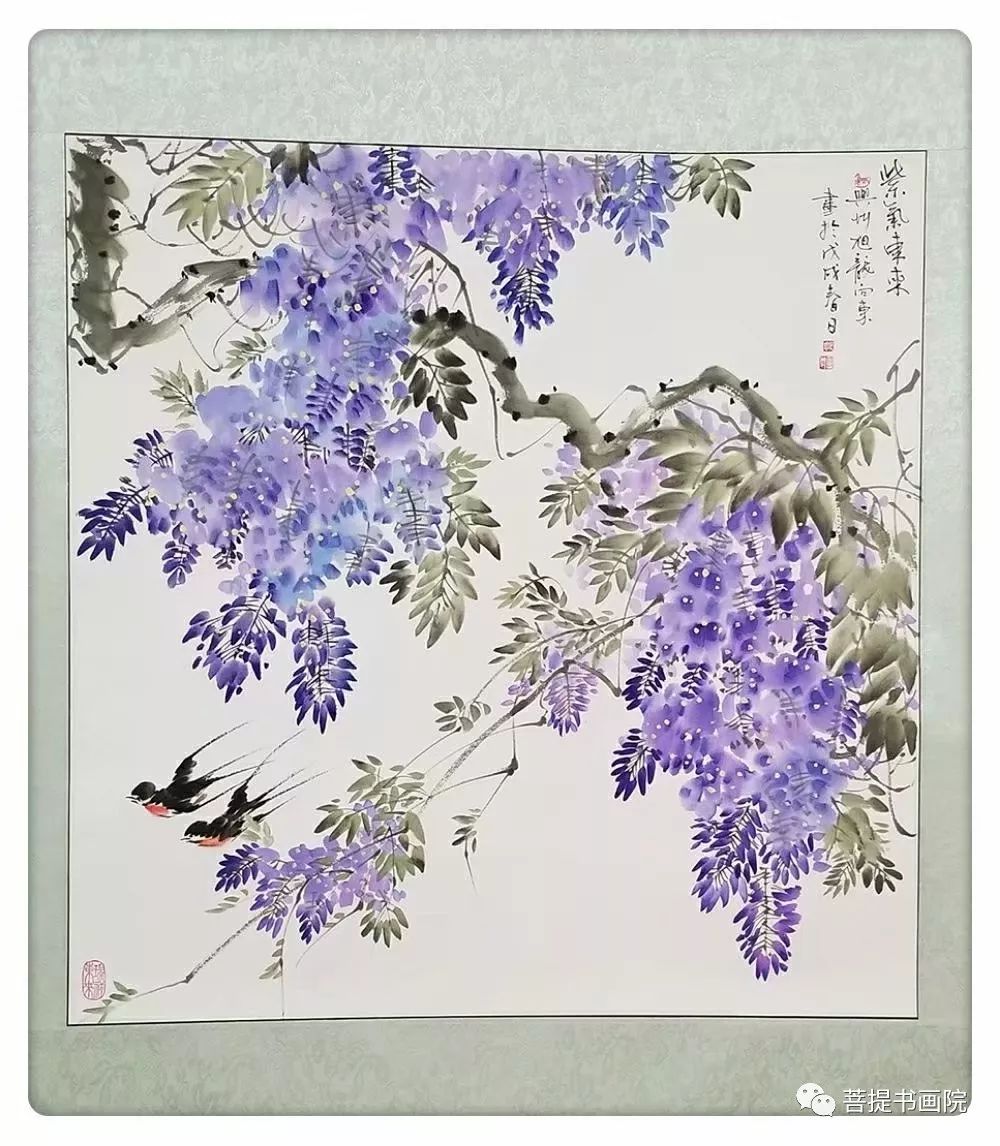 国画课堂紫藤花的写意画法