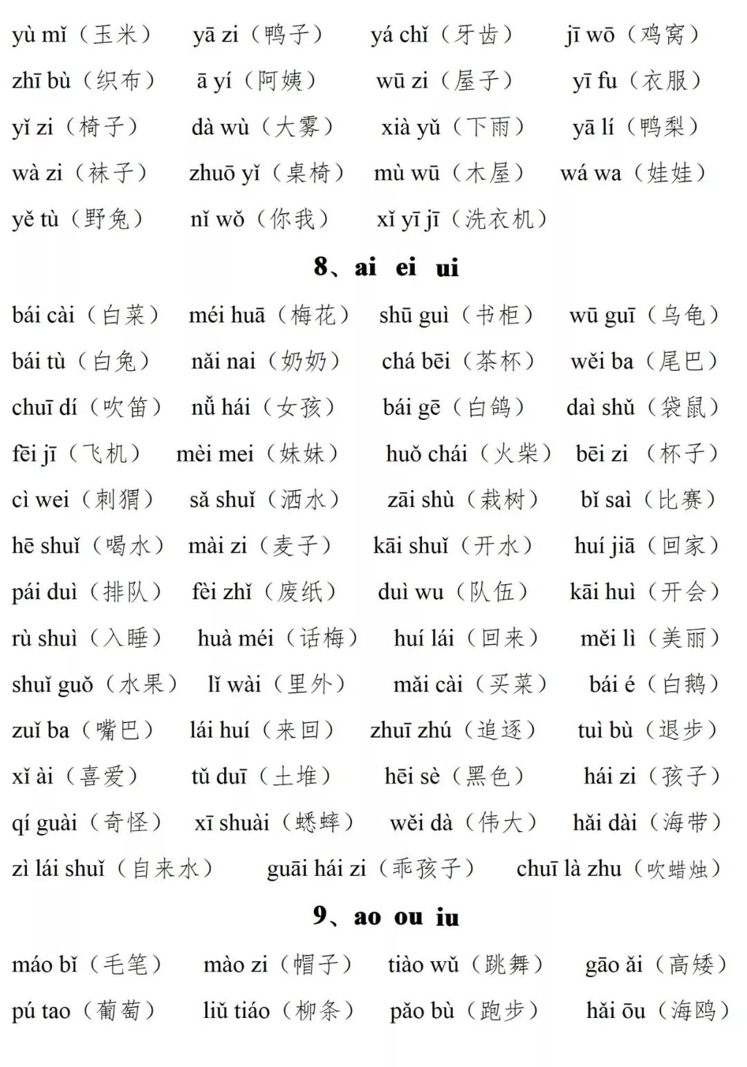 一年级语文上册拼音分类拼读练习(汉字注音版),跟着学