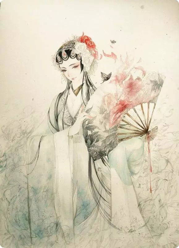 京剧古风手绘插画花枝招展楚楚动人的古风美人