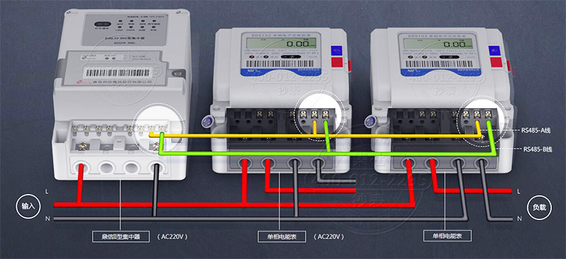 485远程抄表预付费系统配套单相电表接线图详解