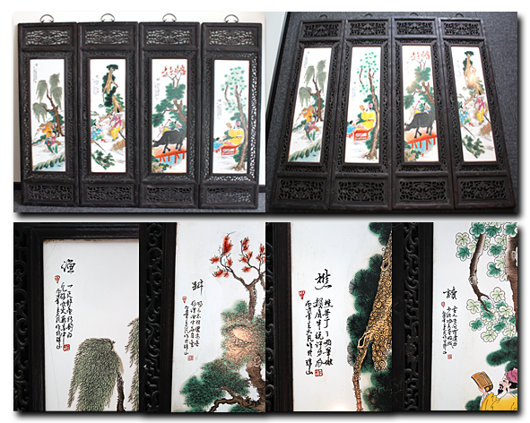 重庆道源阁艺术品2018秋季拍卖精品藏品"渔樵耕读"瓷板画四条屏一