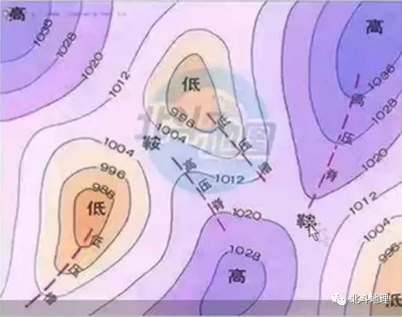 5.高压脊:从高气压延伸出来的狭长区域.