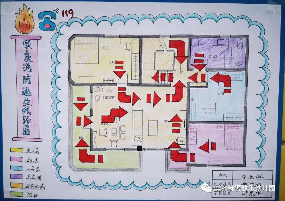 手绘安全逃生图 开启校园平安窗_幼儿