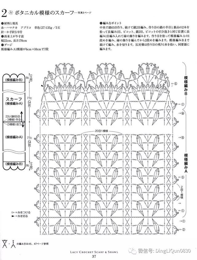 钩编图解18款镂空围巾和披肩的钩织日文