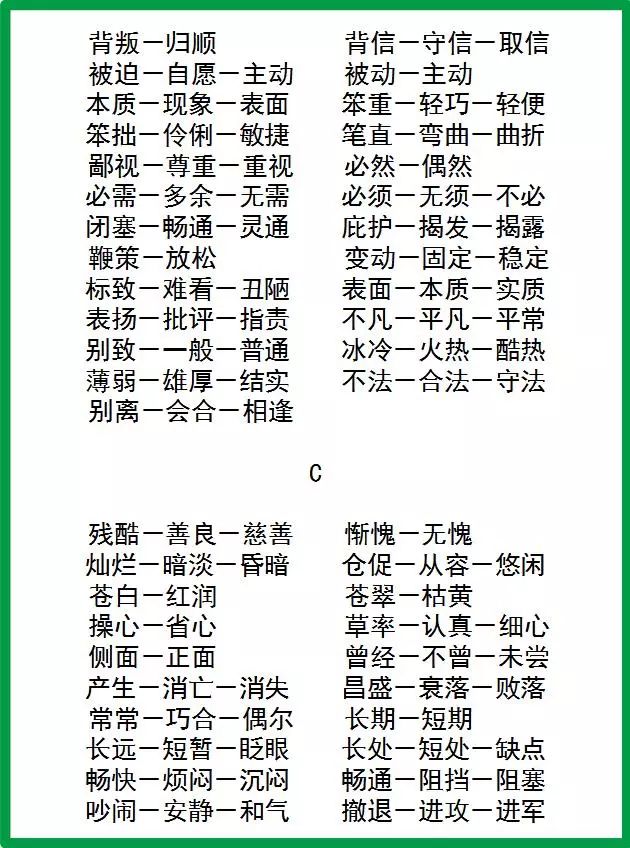 小学语文必考的600个词语反义词每个学生必须烂熟于心