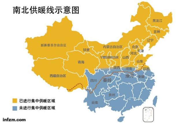 公益 正文 秦岭-淮河线的地理意义 南北供暖线示意图.