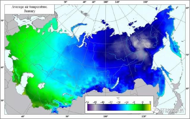 一月平均气温,西伯利亚地区极寒