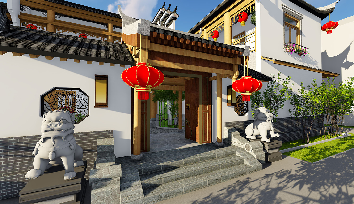 新中式独栋别墅效果图下载-光辉城市