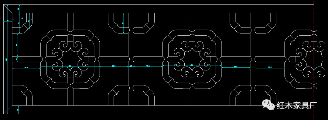 红桥红·床围图案cad示意图 它是采用攒接和斗簇两种手法造成的.