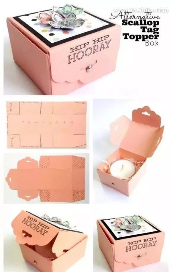 分享一个漂亮带盖子礼品盒的折纸教程,只要按照图纸剪折卡纸就能轻松