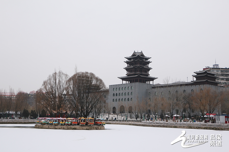 吕梁:离石降雪 莲花池公园银装素裹(图)